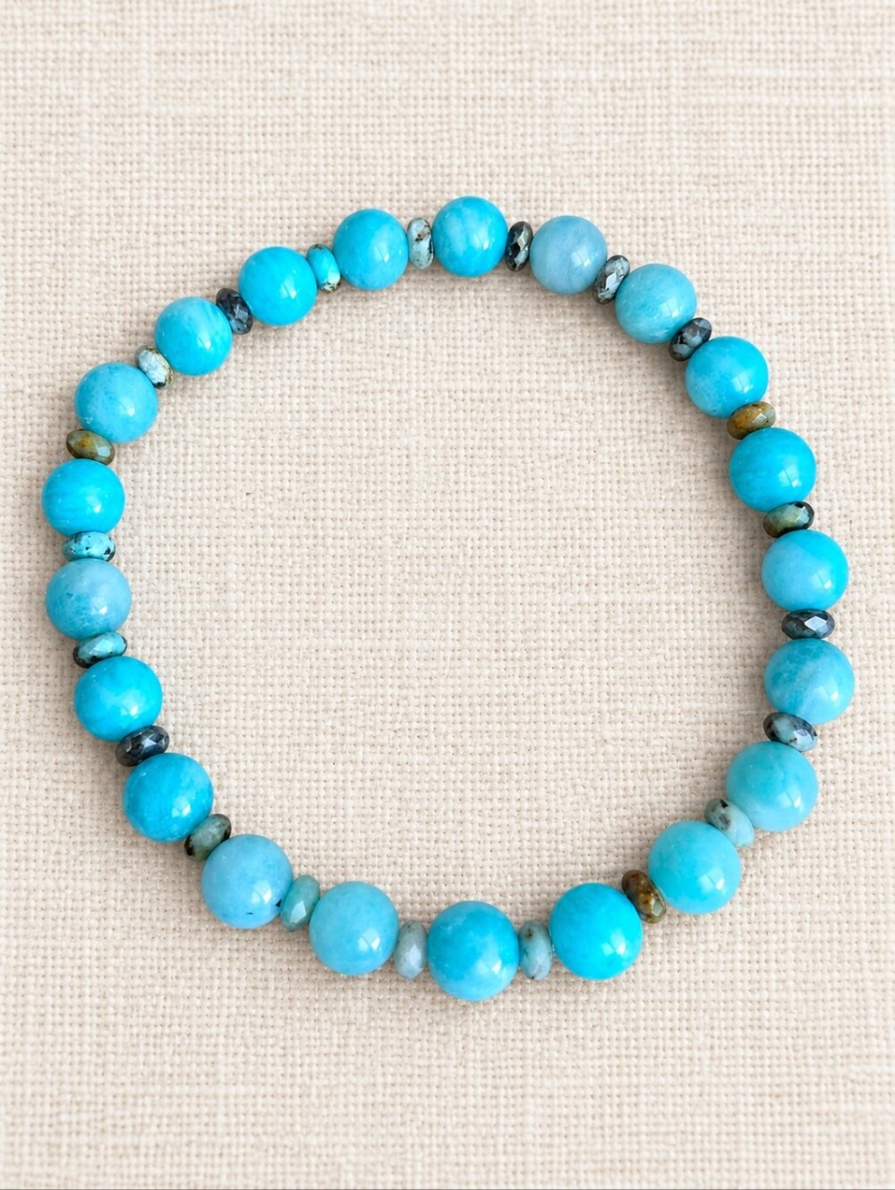 Amazonite & African Turquoise Beaded Stretch Bracelet | Handmade